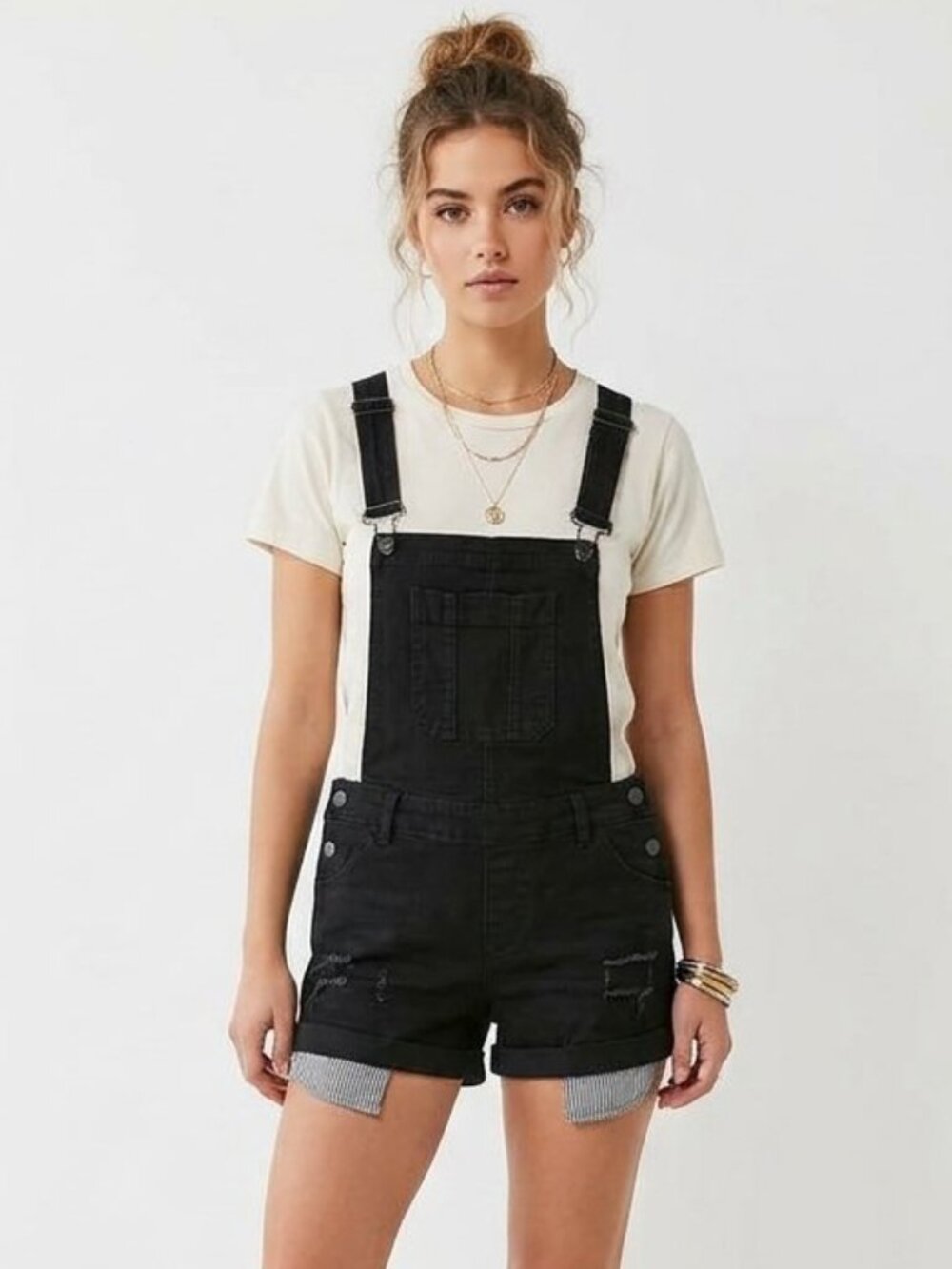 Wax Jeans Overall Short womens Size Medium Black